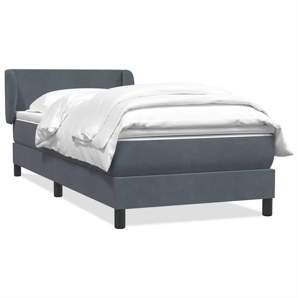 Κρεβάτι Boxspring με Στρώμα Σκούρο Γκρι 90x220 εκ. Βελούδινο