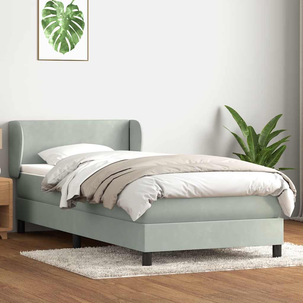 Box Spring κρεβάτι με στρώμα ανοιχτό γκρι 100x220 εκ. Βελούδινο - Pakobazaar