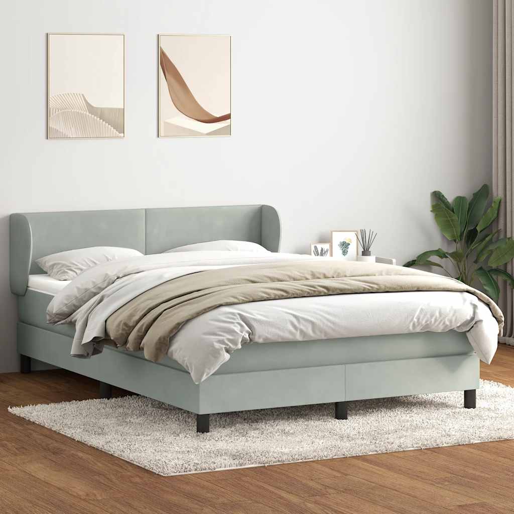 Κρεβάτι Boxspring με Στρώμα Ανοιχτό Γκρι 140x220 εκ. Βελούδινο