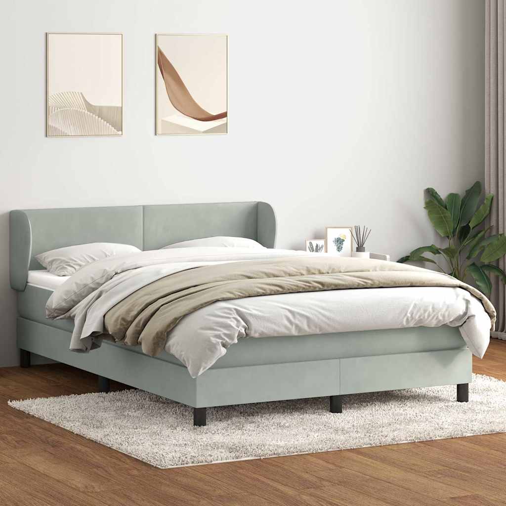 Κρεβάτι Boxspring με Στρώμα Ανοιχτό Γκρι 160x220 εκ. Βελούδινο