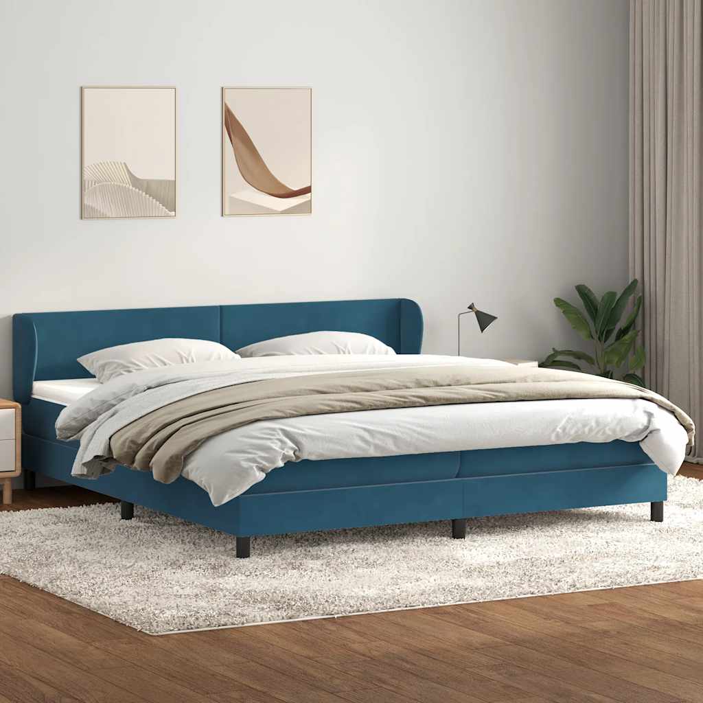 Box Spring κρεβάτι με στρώματα σκούρο μπλε 180x220 cm Βελούδινο