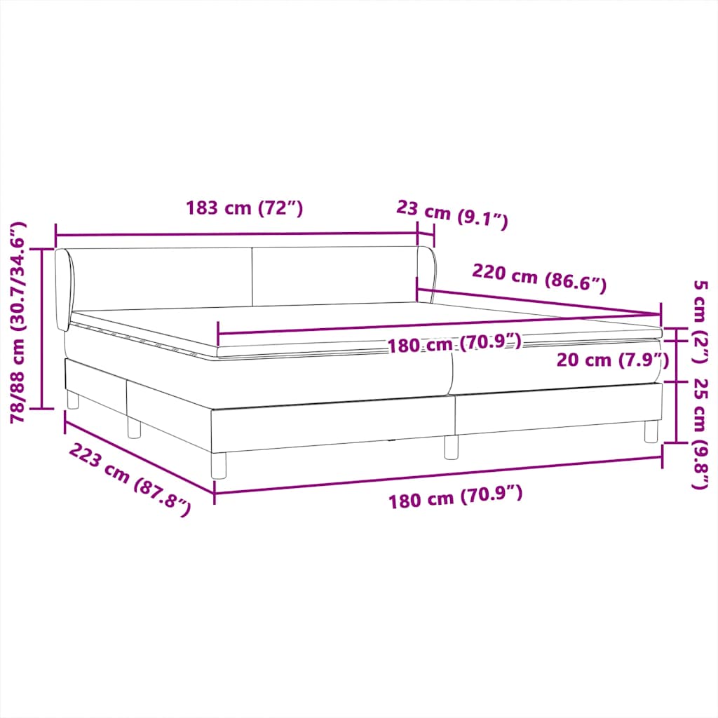 Box Spring κρεβάτι με στρώματα σκούρο μπλε 180x220 cm Βελούδινο