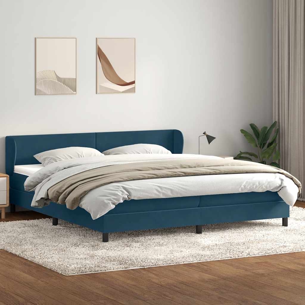 Box Spring Κρεβάτι με στρώματα Σκούρο μπλε 200x220 cm Βελούδινο - Pakobazaar