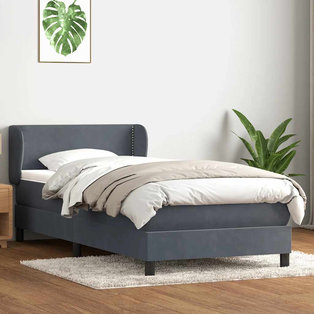 Box Spring Κρεβάτι με στρώμα Σκούρο γκρι 80x210 εκ. Βελούδινο - Pakobazaar