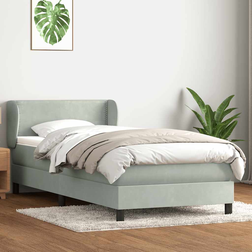 Box Spring κρεβάτι με στρώμα ανοιχτό γκρι 90x210 cm Βελούδινο