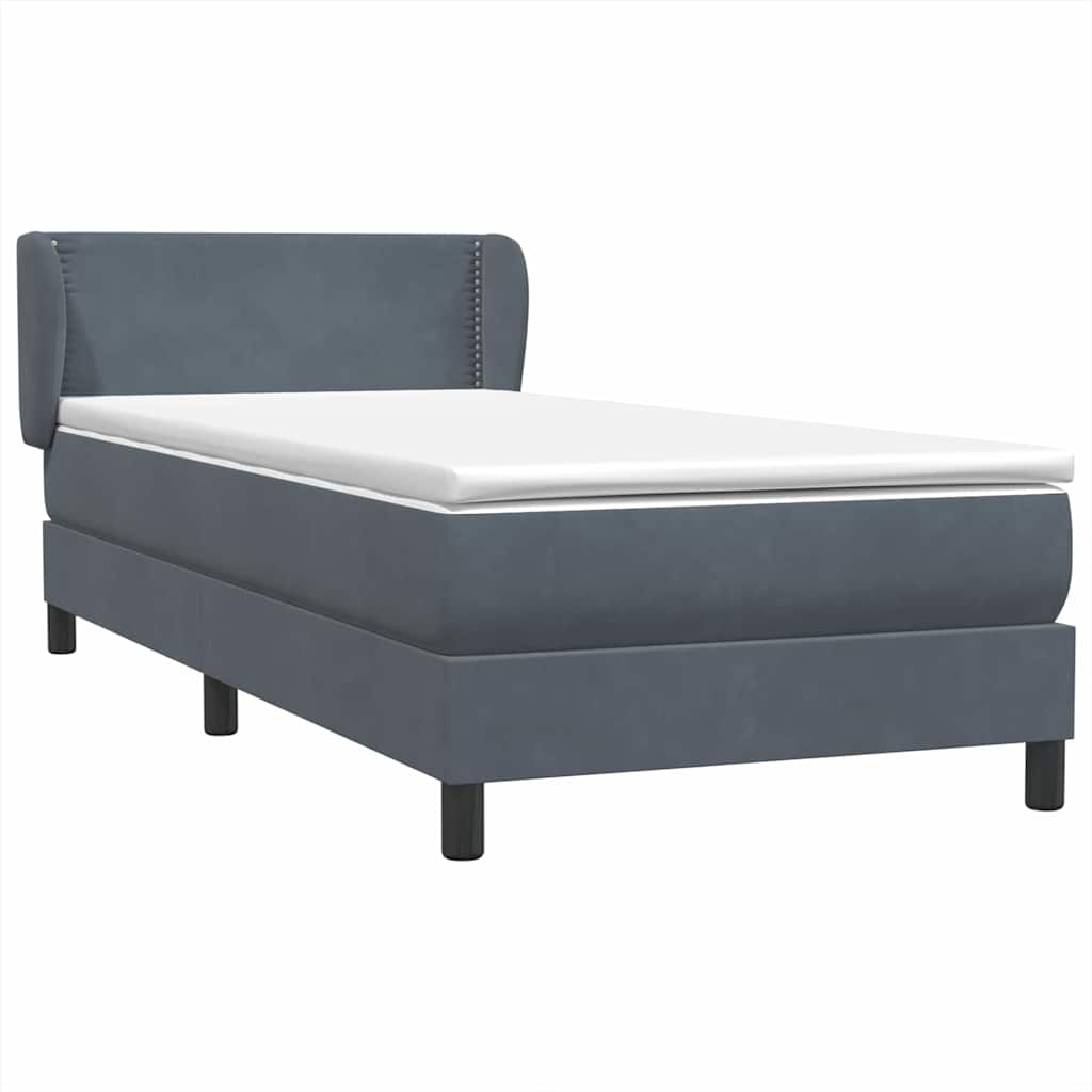Κρεβάτι Boxspring με Στρώμα Σκούρο Γκρι 90x210 εκ. Βελούδινο - Pakobazaar
