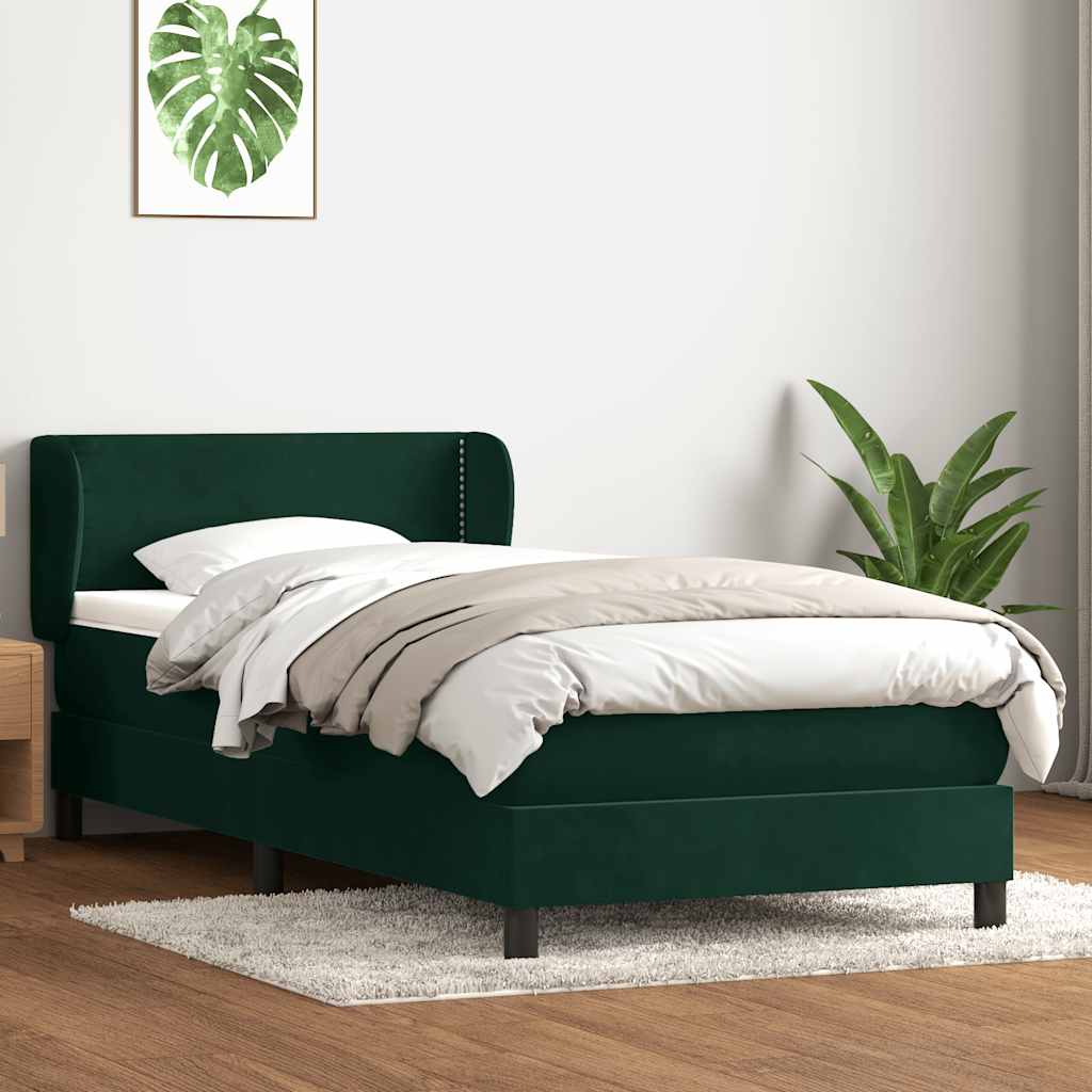 Box Spring κρεβάτι με στρώμα σκούρο πράσινο 90x210εκ. Βελούδινο