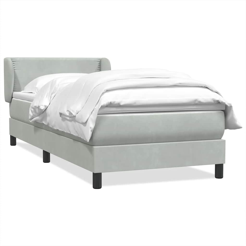 Κρεβάτι Boxspring με Στρώμα Ανοιχτό Γκρι 100x210 εκ. Βελούδινο - Pakobazaar