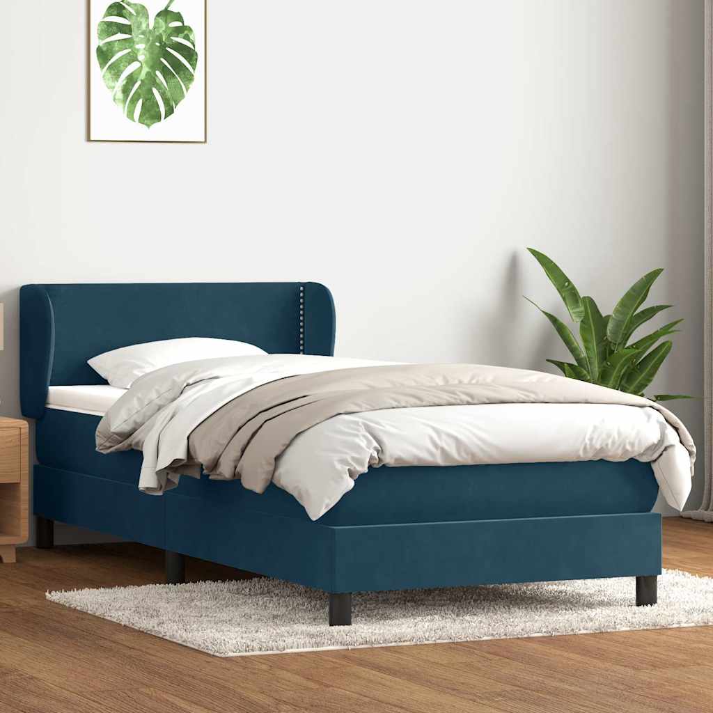 Κρεβάτι Boxspring με Στρώμα Σκούρο Μπλε 100x210 εκ. Βελούδινο - Pakobazaar