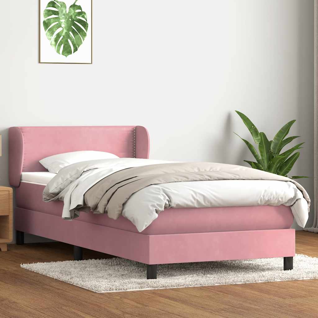 Κρεβάτι Boxspring με Στρώμα Ροζ 100x210 εκ. Βελούδινο