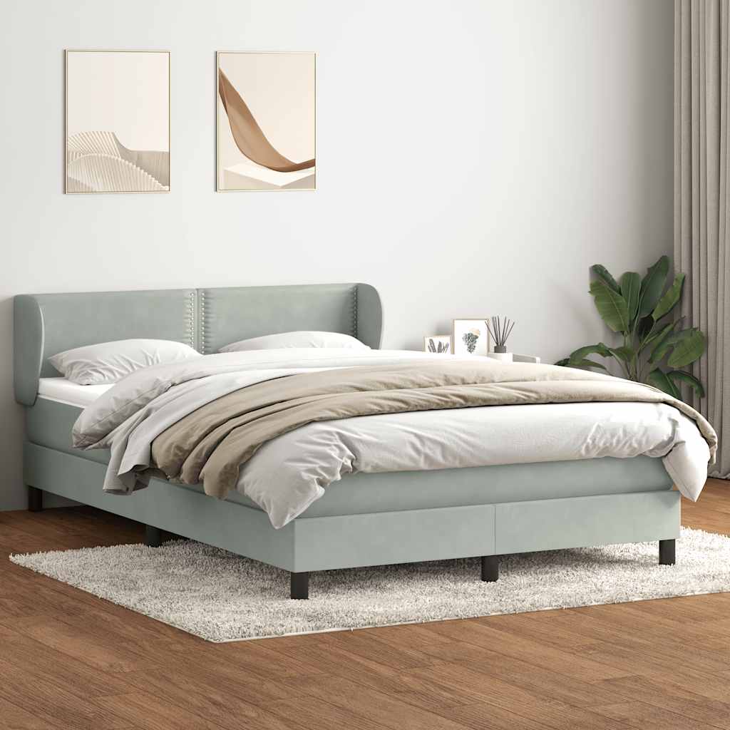 Κρεβάτι Boxspring με Στρώμα Ανοιχτό Γκρι 140x210 εκ. Βελούδινο - Pakobazaar