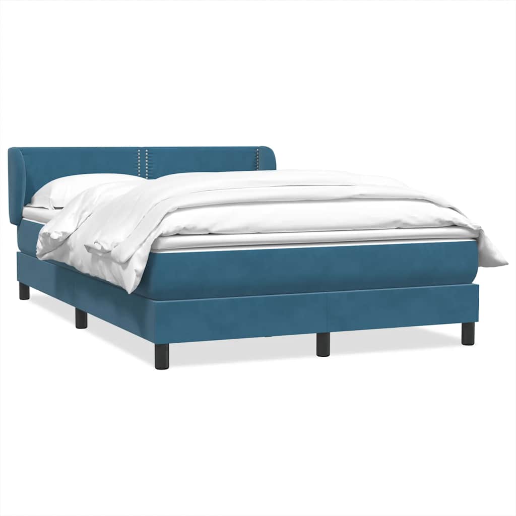 Κρεβάτι Boxspring με Στρώμα Σκούρο Μπλε 140x210 εκ. Βελούδινο