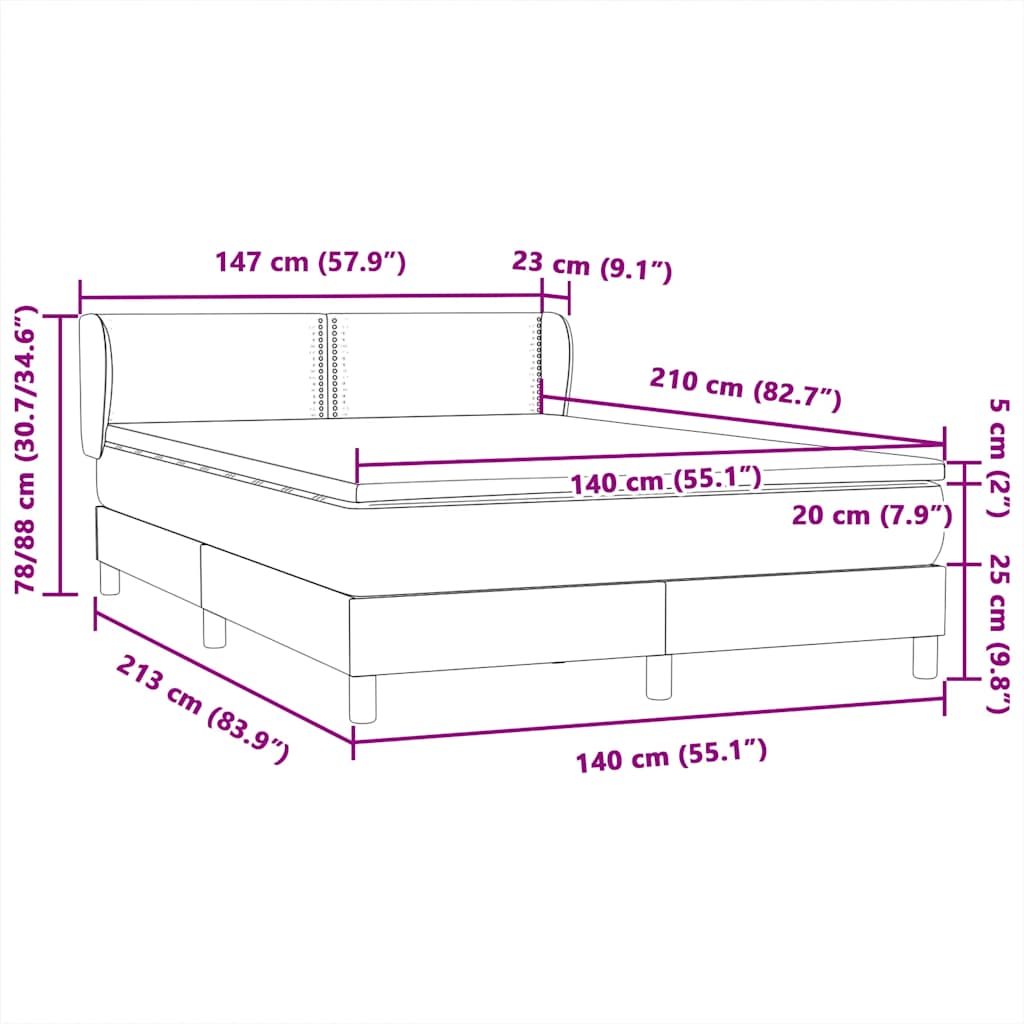 Κρεβάτι Boxspring με Στρώμα Σκούρο Μπλε 140x210 εκ. Βελούδινο