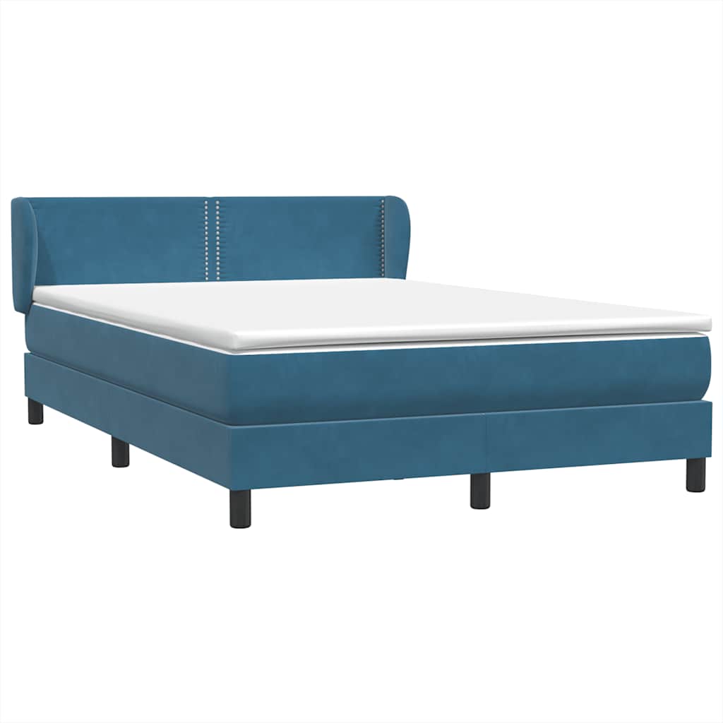 Κρεβάτι Boxspring με Στρώμα Σκούρο Μπλε 140x210 εκ. Βελούδινο