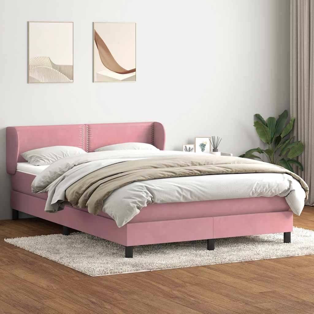 Κρεβάτι Boxspring με Στρώμα Ροζ 140x210 εκ. Βελούδινο - Pakobazaar