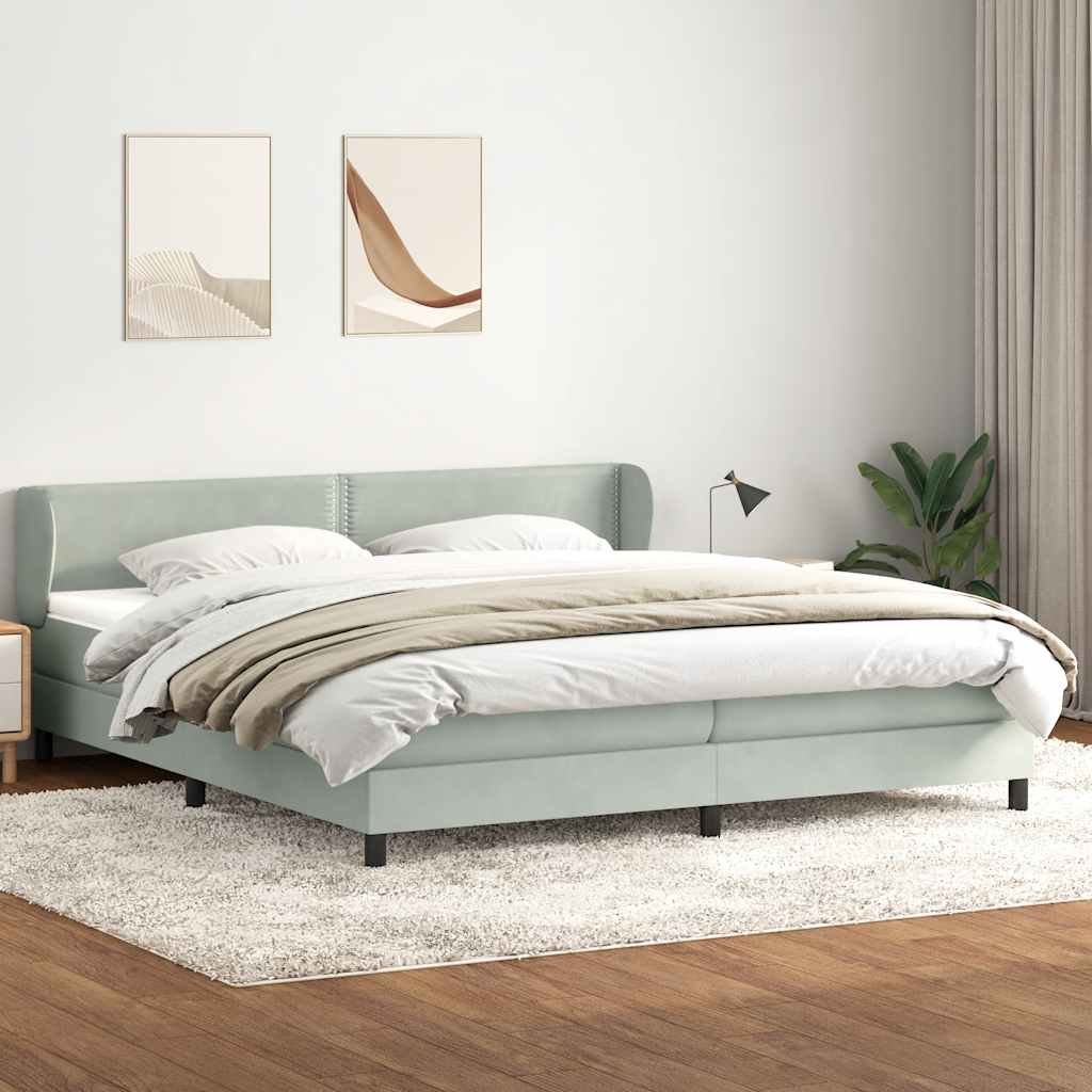 Box Spring κρεβάτι με στρώματα ανοιχτό γκρι 200x210cm Βελούδινο - Pakobazaar