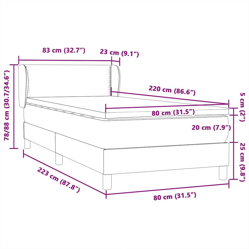 Κρεβάτι Boxspring με Στρώμα Ροζ 80x220 εκ. Βελούδινο