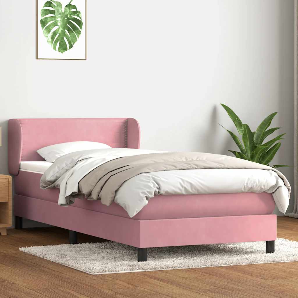 Κρεβάτι Boxspring με Στρώμα Ροζ 80x220 εκ. Βελούδινο