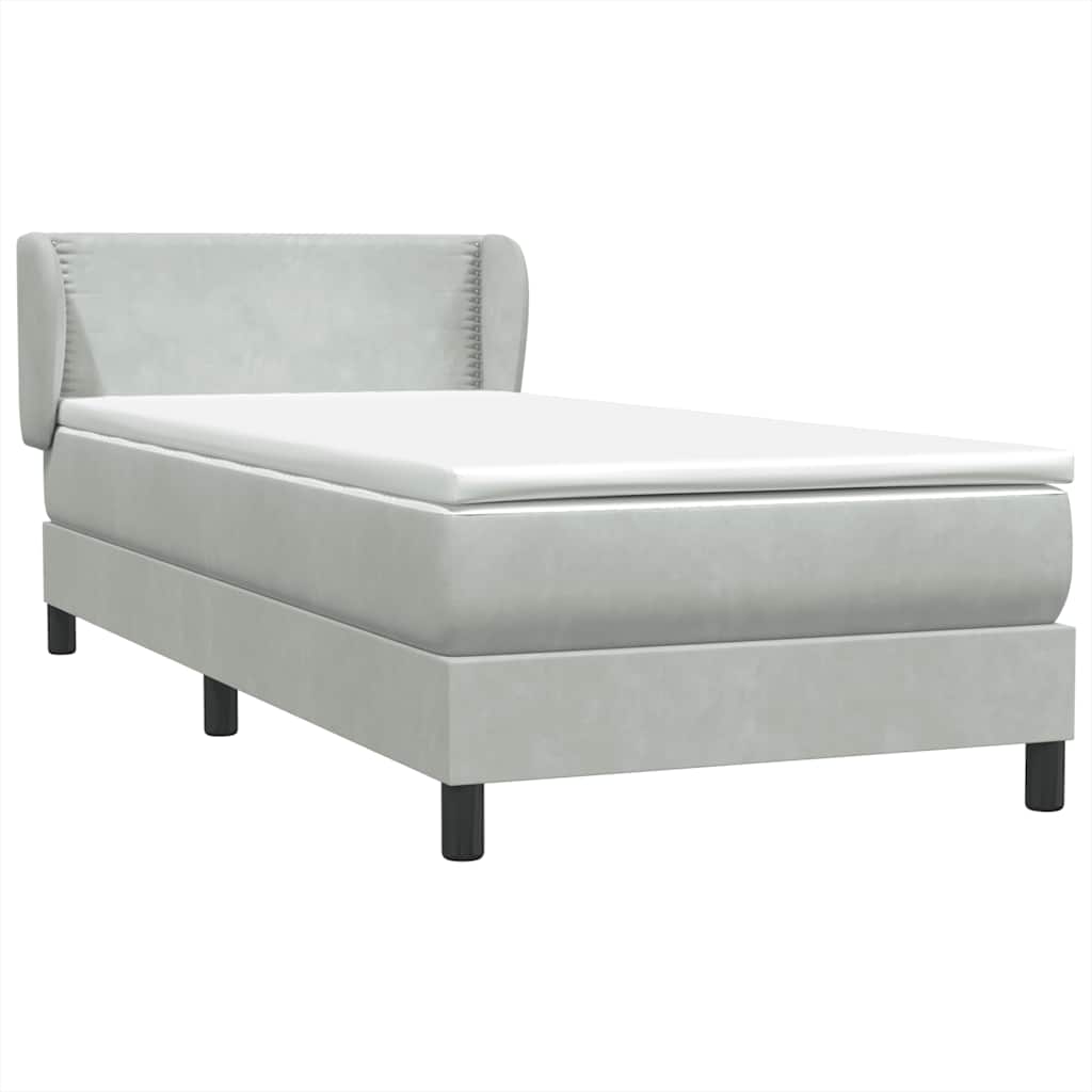 Box Spring κρεβάτι με στρώμα ανοιχτό γκρι 90x220 εκ. Βελούδινο