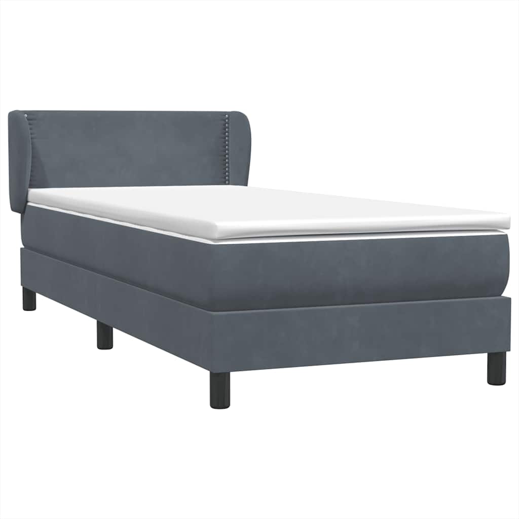 Κρεβάτι Boxspring με Στρώμα Σκούρο Γκρι 90x220 εκ. Βελούδινο