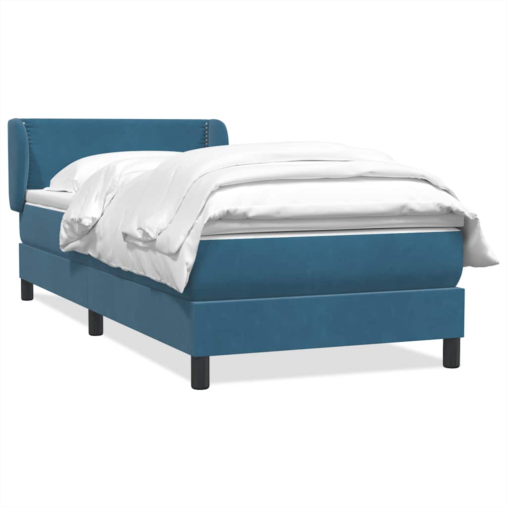 Κρεβάτι Boxspring με Στρώμα Σκούρο Μπλε 90x220 εκ. Βελούδινο