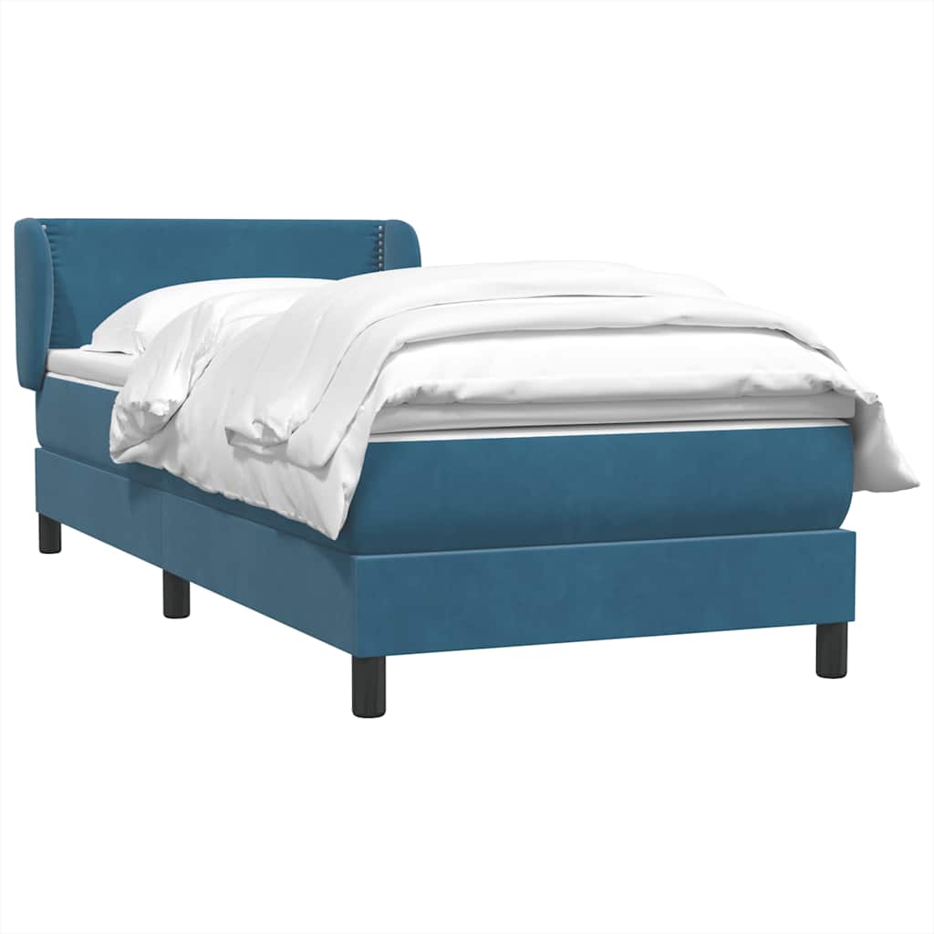 Κρεβάτι Boxspring με Στρώμα Σκούρο Μπλε 90x220 εκ. Βελούδινο