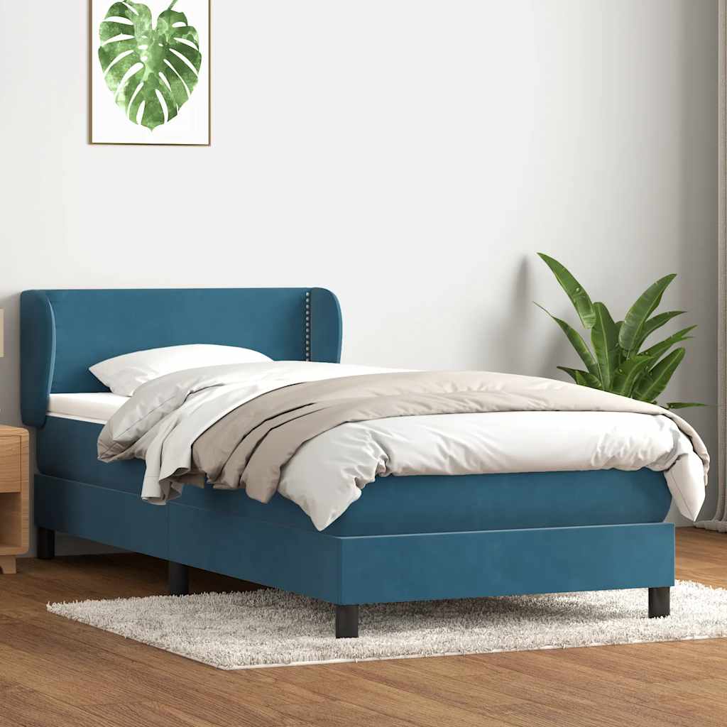 Κρεβάτι Boxspring με Στρώμα Σκούρο Μπλε 90x220 εκ. Βελούδινο