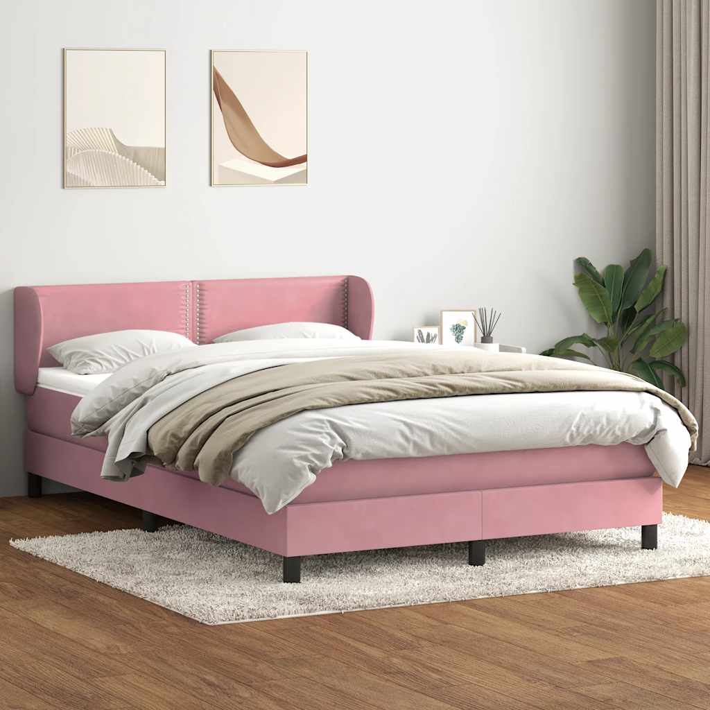 Box Spring κρεβάτι με στρώμα ροζ 140x220 cm Βελούδινο - Pakobazaar