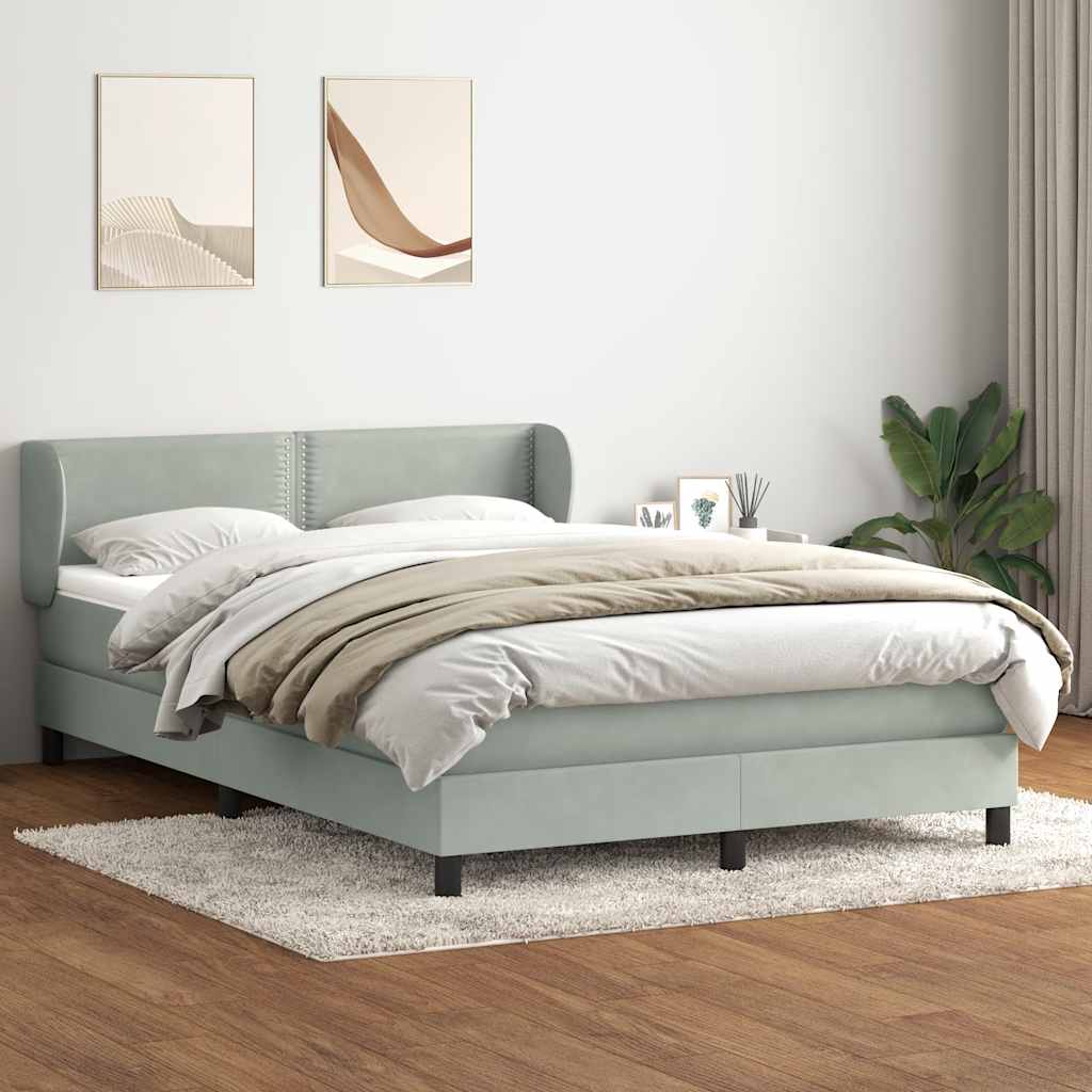 Κρεβάτι Boxspring με Στρώμα Ανοιχτό Γκρι 160x220 εκ. Βελούδινο - Pakobazaar