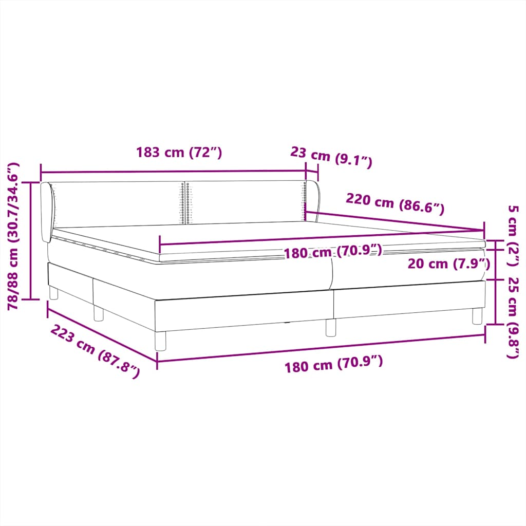 Κρεβάτι Box Spring με στρώματα Μαύρο 180x220 cm Βελούδινο