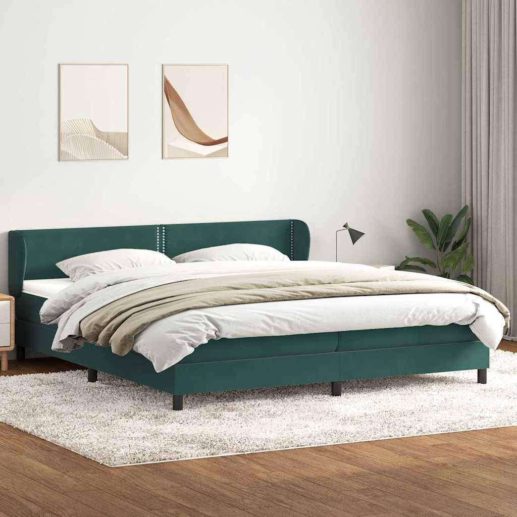 Box Spring κρεβάτι με στρώματα σκούρο πράσινο Βελούδινο