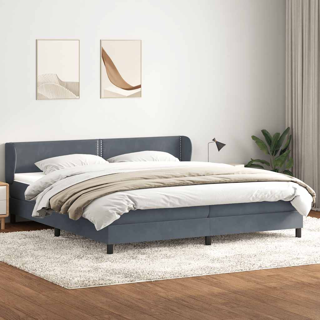 Box Spring Κρεβάτι με στρώματα Σκούρο γκρι 200x220 cm Βελούδινο - Pakobazaar