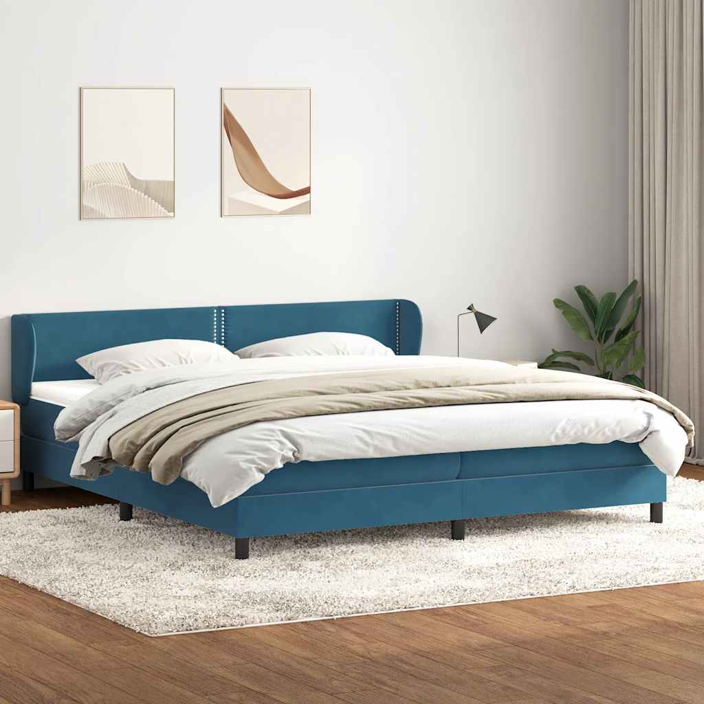 Box Spring Κρεβάτι με στρώματα Σκούρο μπλε 200x220 cm Βελούδινο