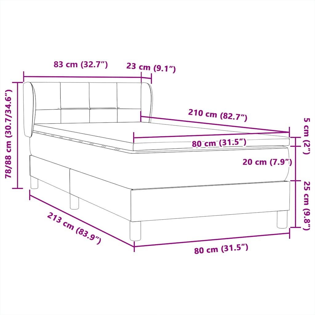 Box Spring κρεβάτι με στρώμα σκούρο μπλε 80x210 εκ. Βελούδινο