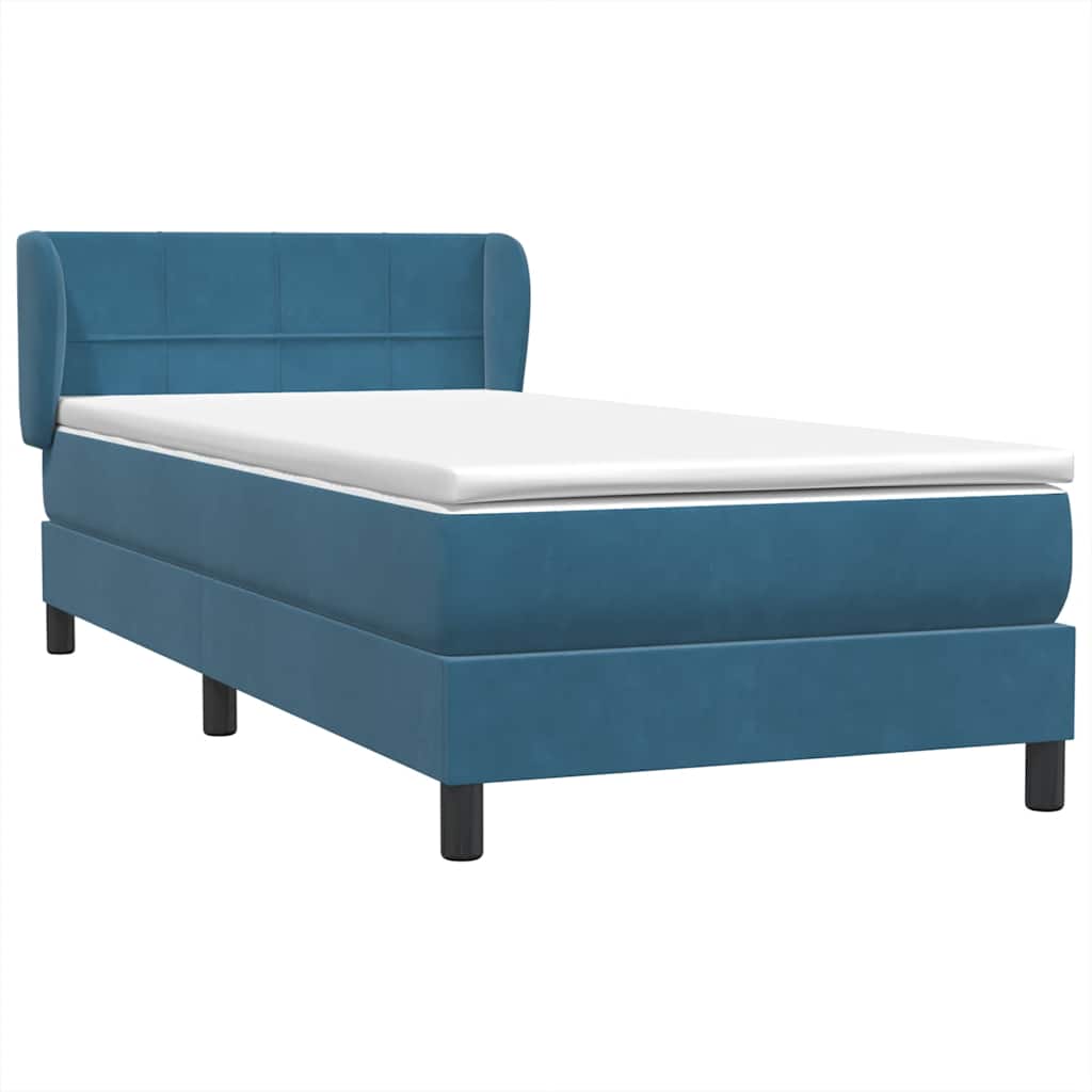 Box Spring κρεβάτι με στρώμα σκούρο μπλε 80x210 εκ. Βελούδινο