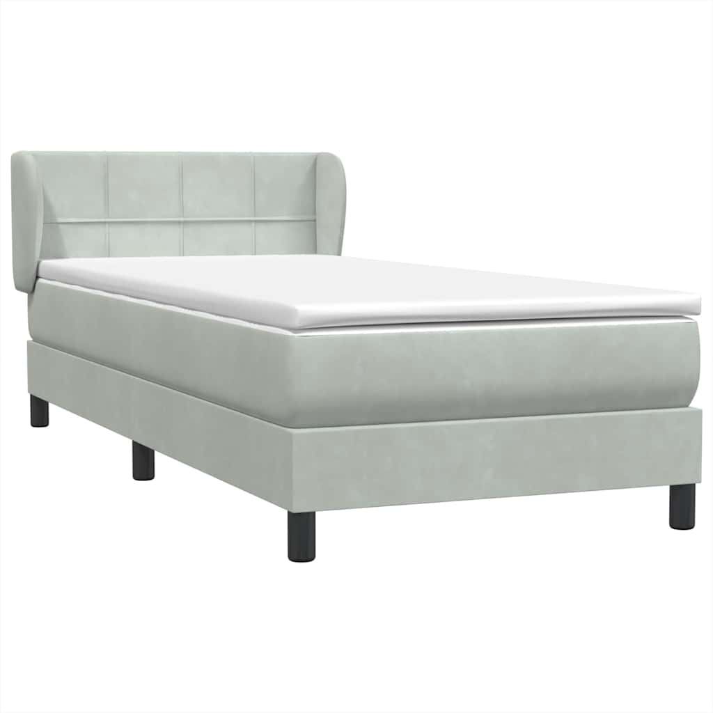 Box Spring κρεβάτι με στρώμα ανοιχτό γκρι 90x210 cm Βελούδινο