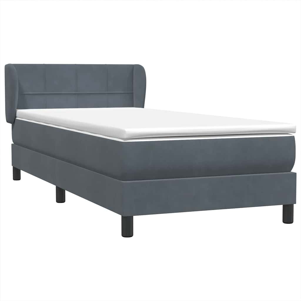 Κρεβάτι Boxspring με Στρώμα Σκούρο Γκρι 90x210 εκ. Βελούδινο