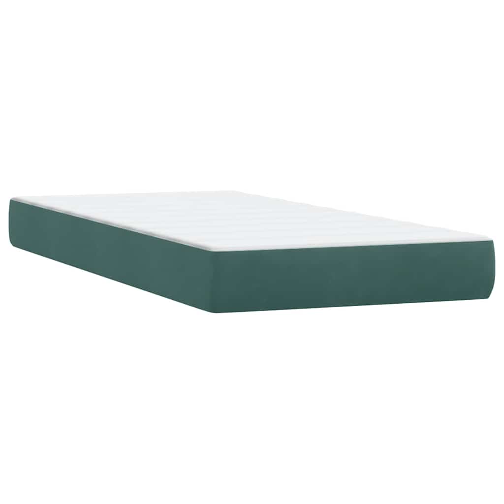 Box Spring κρεβάτι με στρώμα σκούρο πράσινο 90x210εκ. Βελούδινο - Pakobazaar