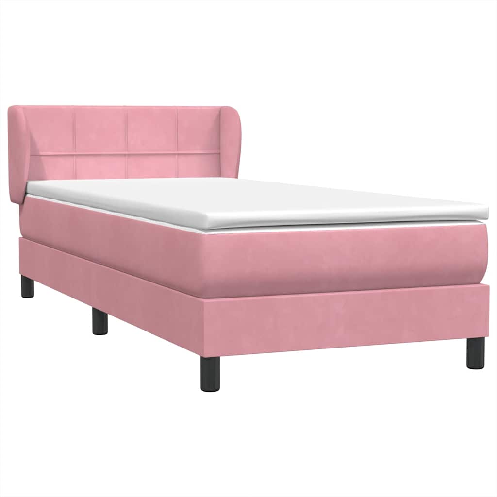 Box Spring κρεβάτι με στρώμα ροζ 90x210 εκ. Βελούδινο