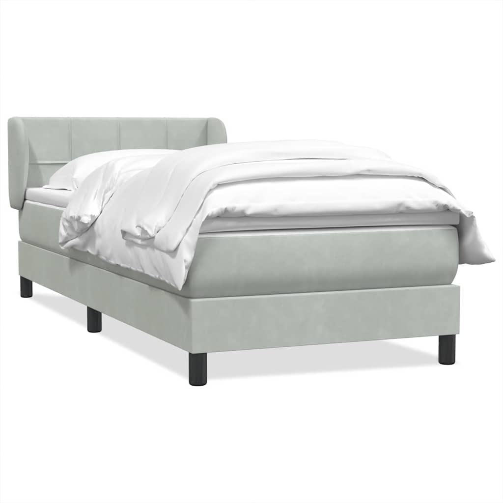 Κρεβάτι Boxspring με Στρώμα Ανοιχτό Γκρι 100x210 εκ. Βελούδινο - Pakobazaar