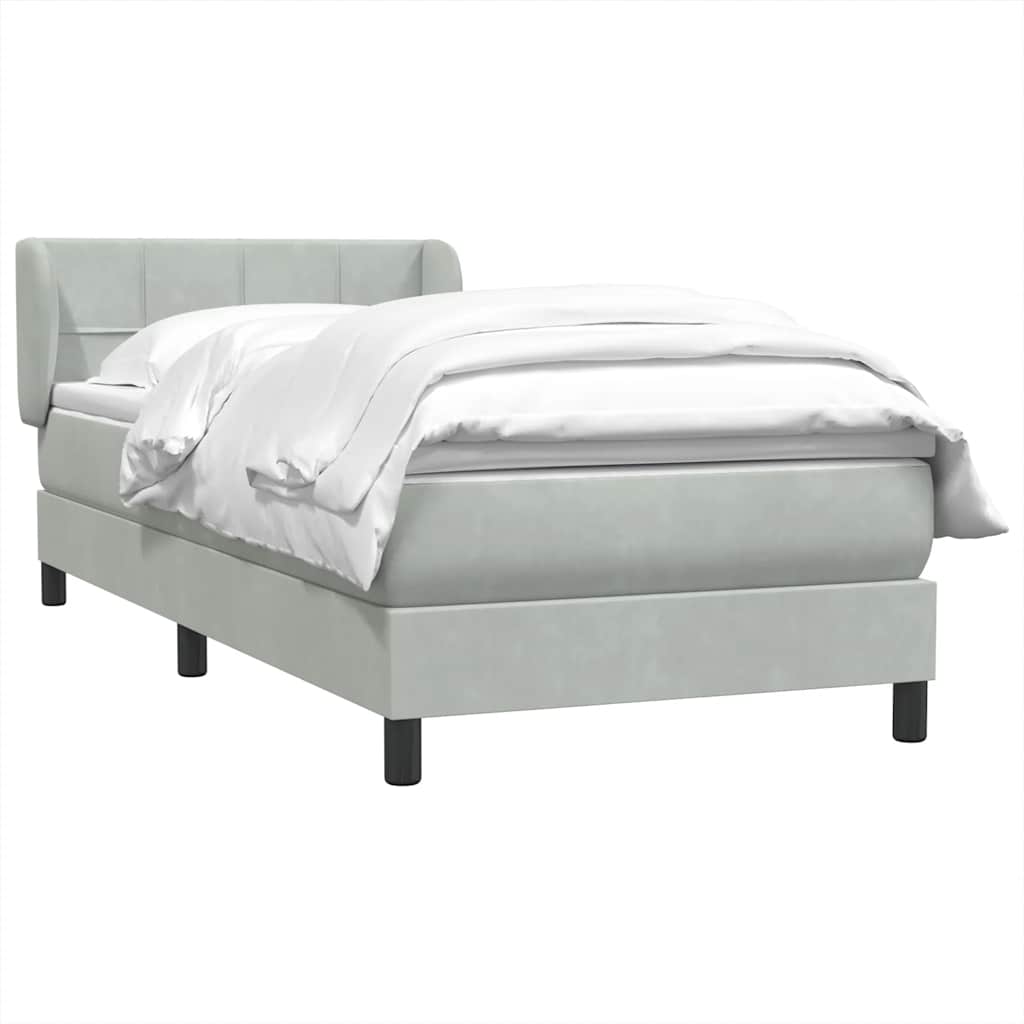 Κρεβάτι Boxspring με Στρώμα Ανοιχτό Γκρι 100x210 εκ. Βελούδινο - Pakobazaar