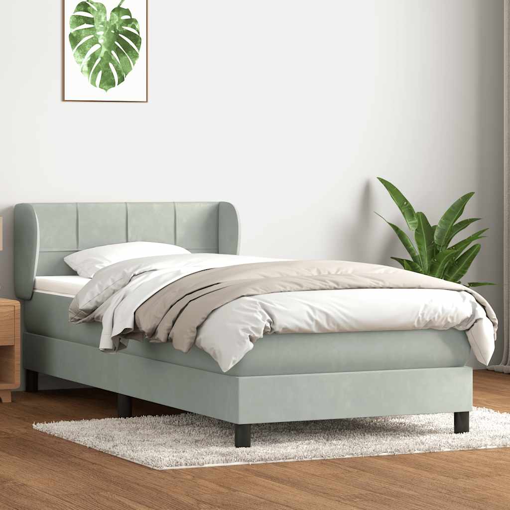 Κρεβάτι Boxspring με Στρώμα Ανοιχτό Γκρι 100x210 εκ. Βελούδινο - Pakobazaar