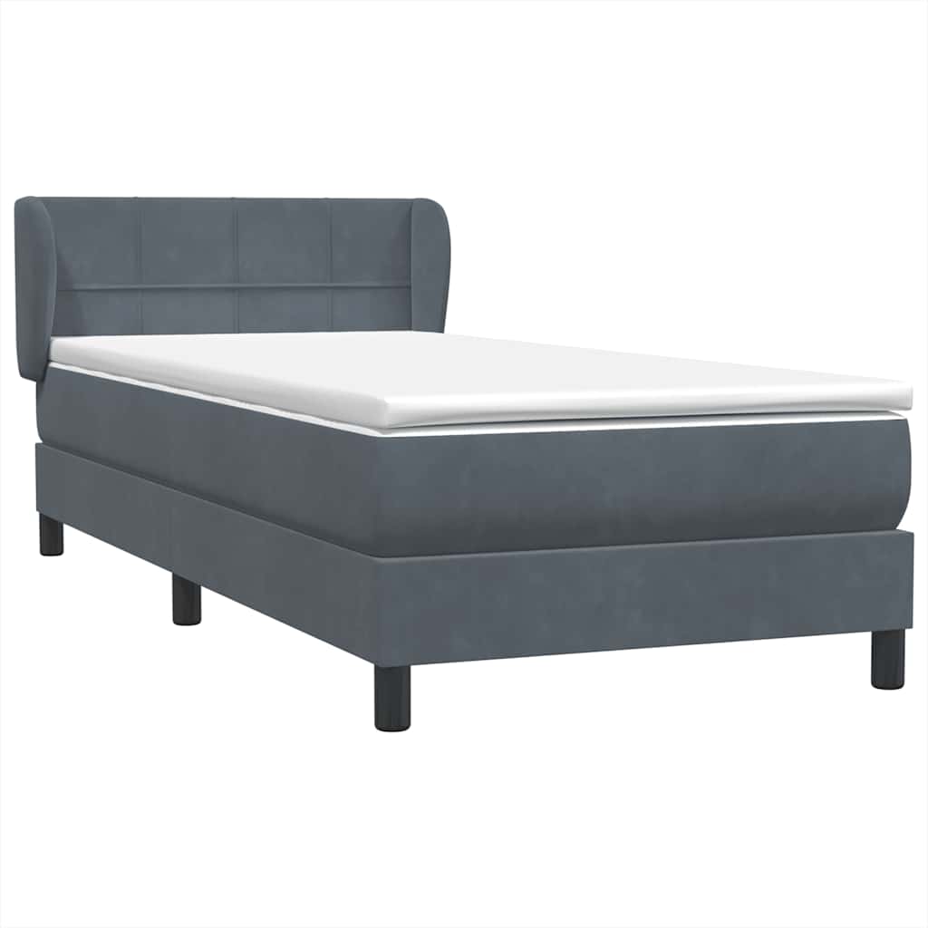 Κρεβάτι Boxspring με Στρώμα Σκούρο Γκρι 100x210 εκ. Βελούδινο - Pakobazaar