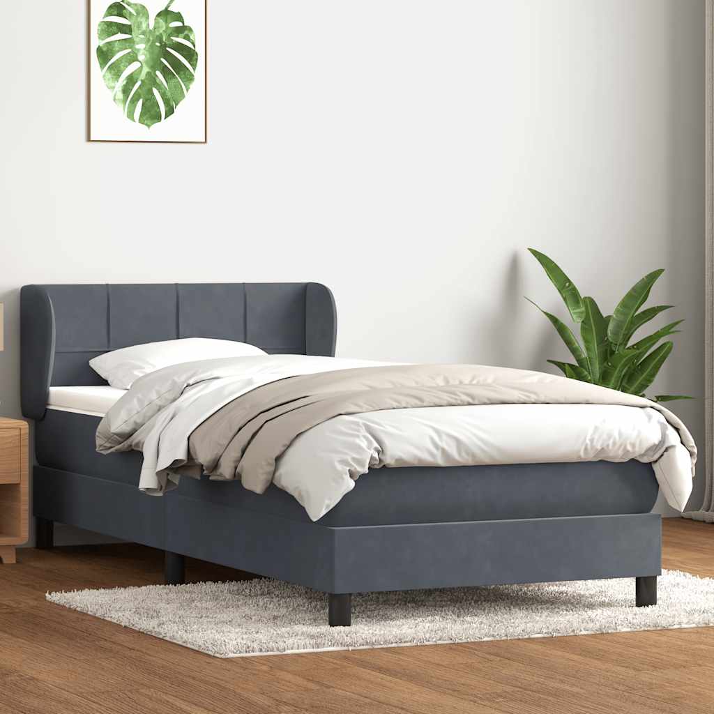 Κρεβάτι Boxspring με Στρώμα Σκούρο Γκρι 100x210 εκ. Βελούδινο - Pakobazaar