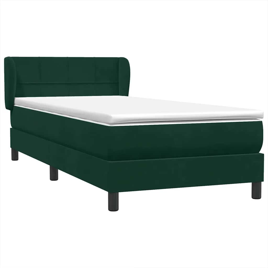 Κρεβάτι Boxspring με Στρώμα Σκούρο Πράσινο 100x210εκ. Βελούδινο - Pakobazaar