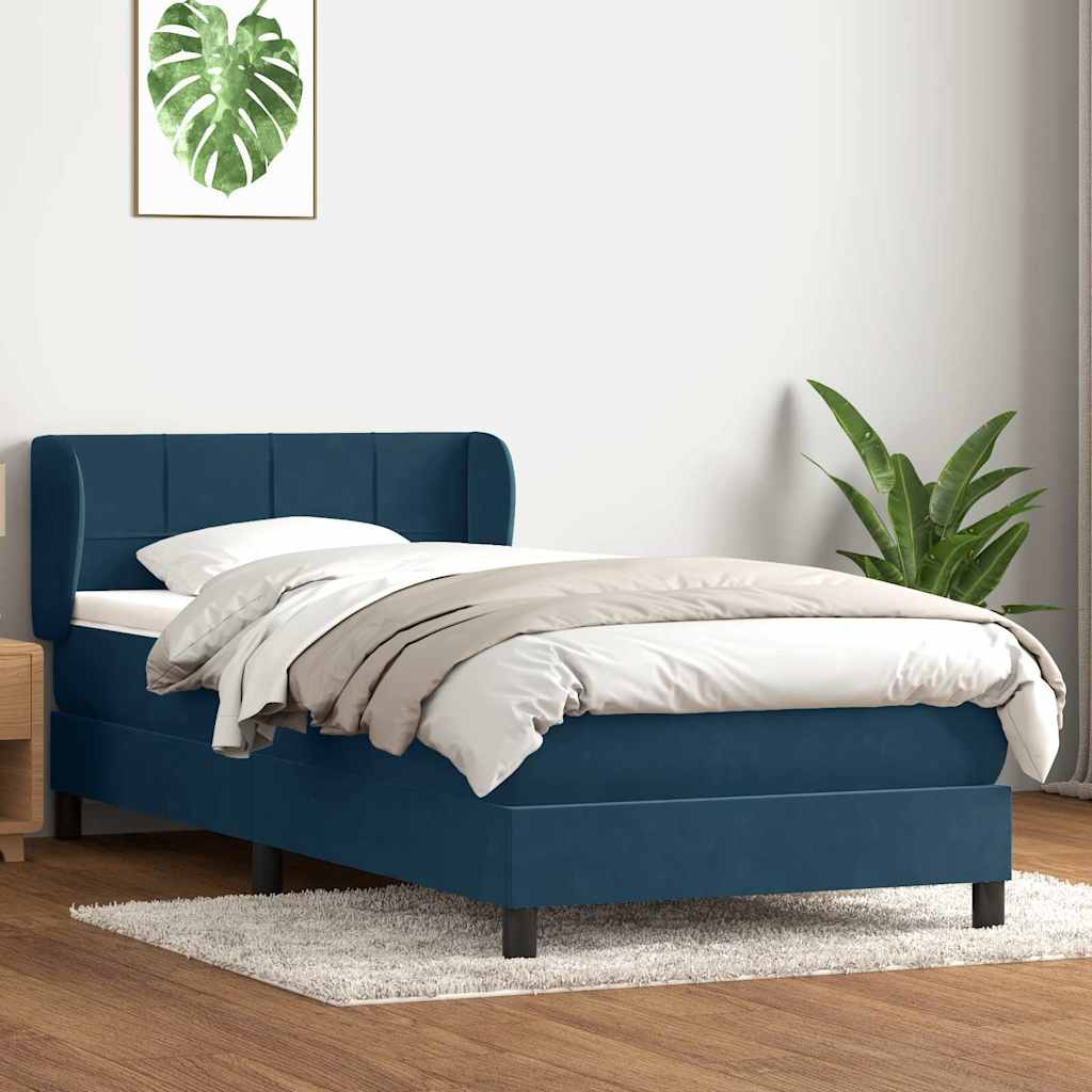 Κρεβάτι Boxspring με Στρώμα Σκούρο Μπλε 100x210 εκ. Βελούδινο