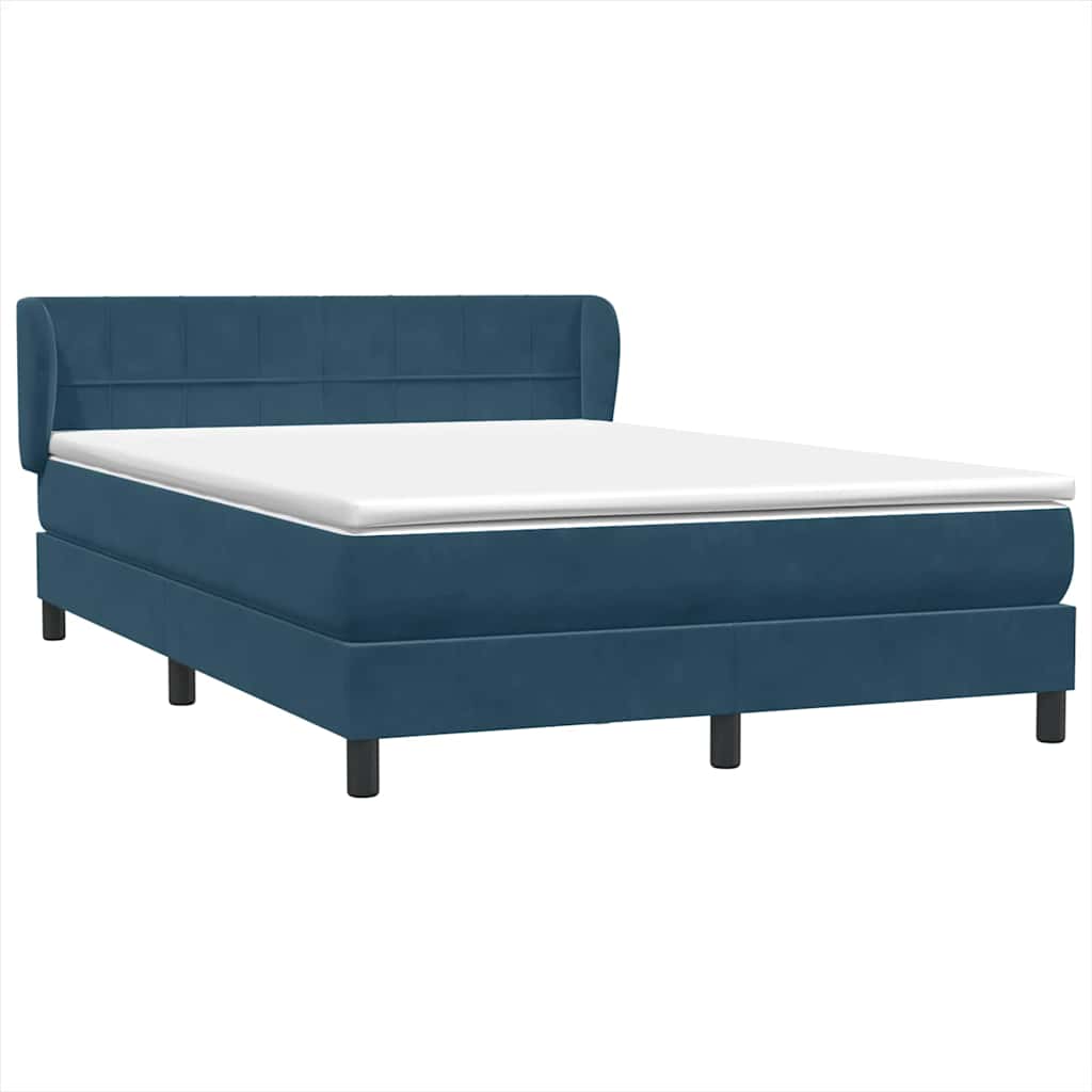 Κρεβάτι Boxspring με Στρώμα Σκούρο Μπλε 140x210 εκ. Βελούδινο