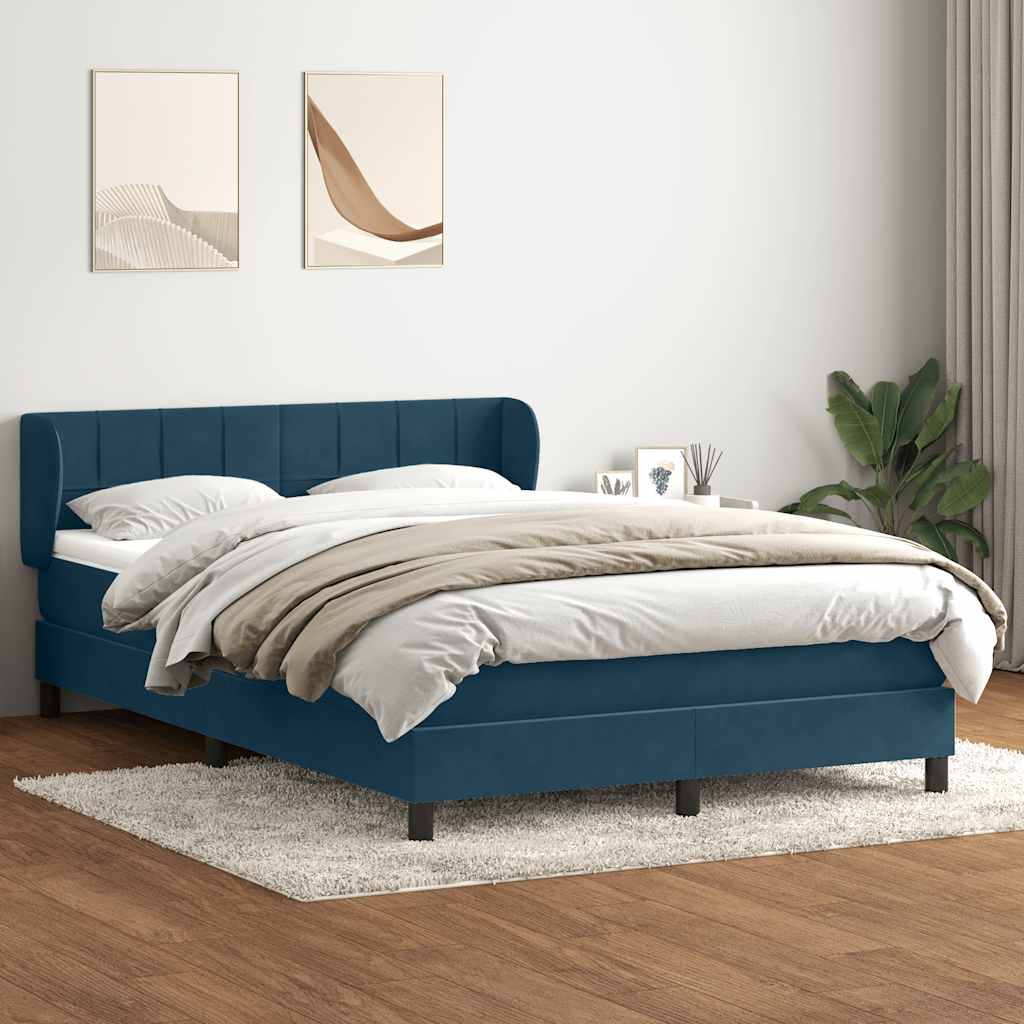Κρεβάτι Boxspring με Στρώμα Σκούρο Μπλε 140x210 εκ. Βελούδινο