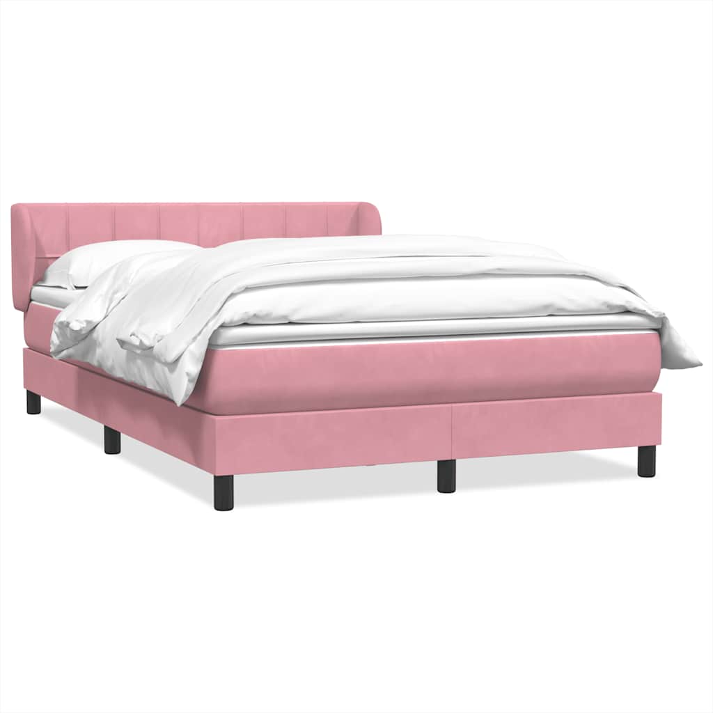 Κρεβάτι Boxspring με Στρώμα Ροζ 140x210 εκ. Βελούδινο