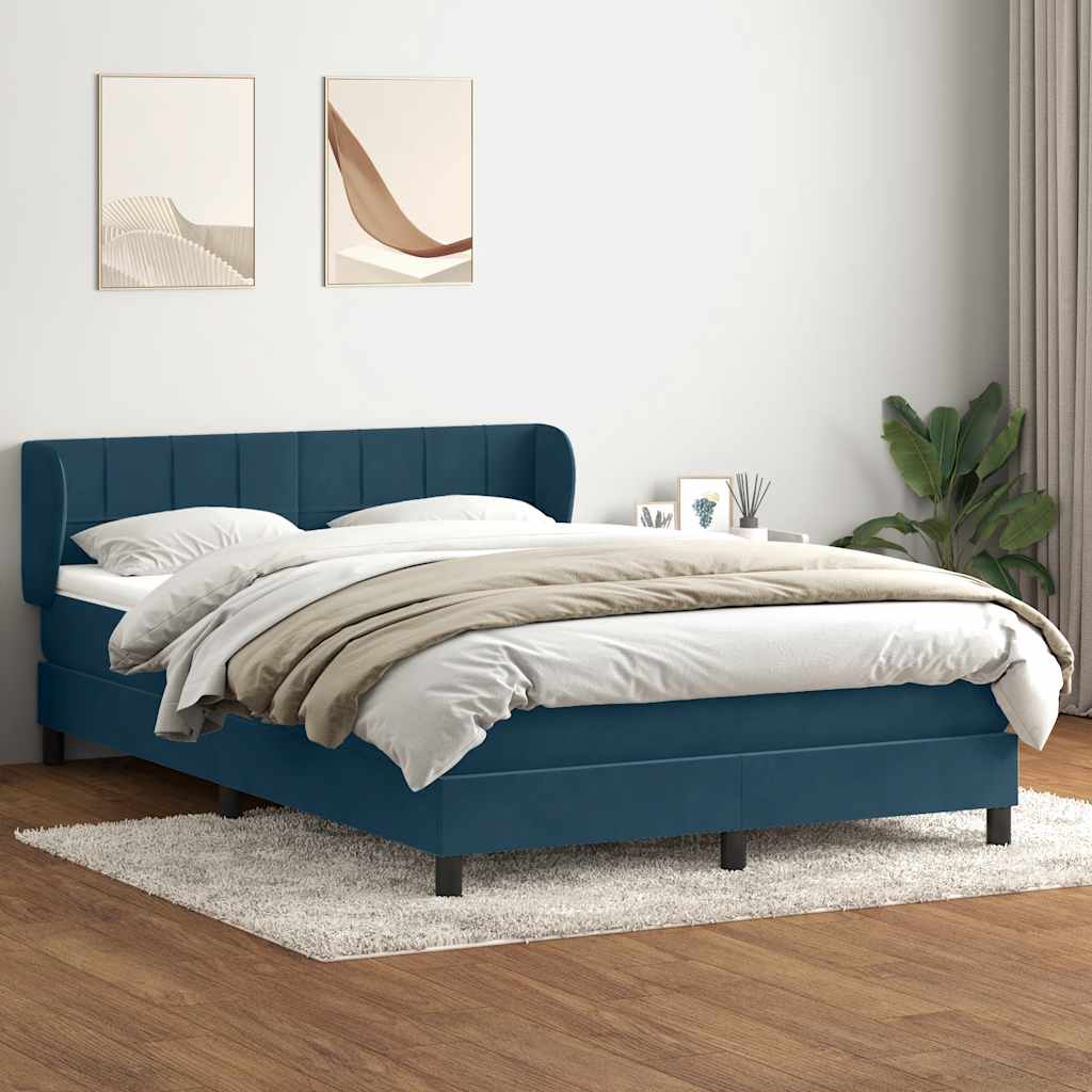 Κρεβάτι Boxspring με Στρώμα Σκούρο Μπλε 160x210 εκ. Βελούδινο - Pakobazaar